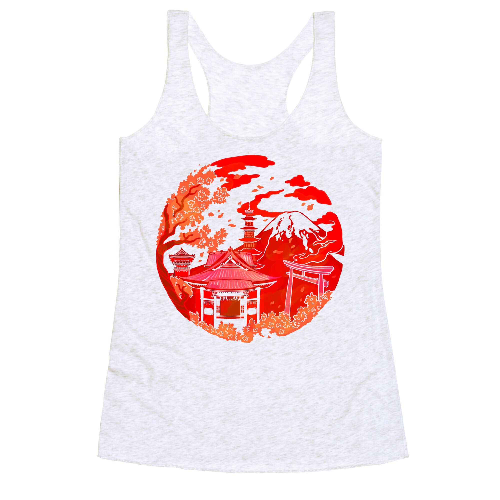 Japan's Mount Fuji and Shinto Shrines Inside the Rising Sun Racerback Tank